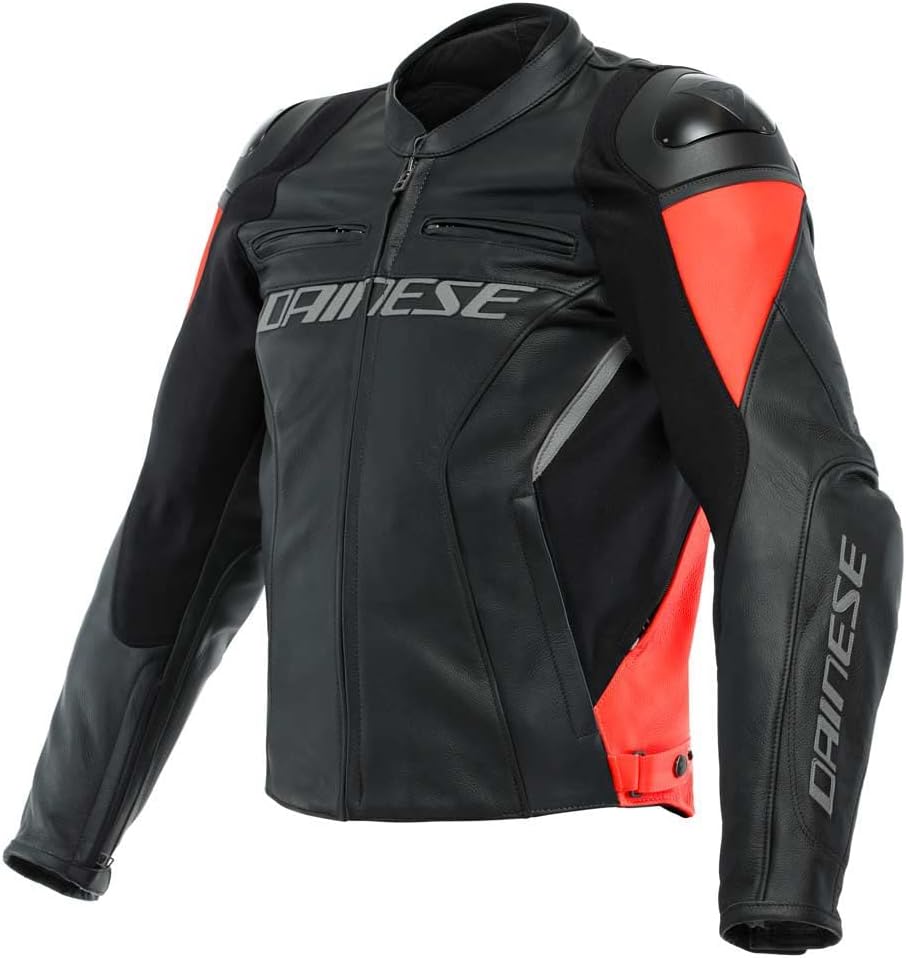 Dainese Racing 4 Motorrad Lederjacke, schwarz/rot, 52 52 BLACK/FLUO-RED, 52 BLACK/FLUO-RED