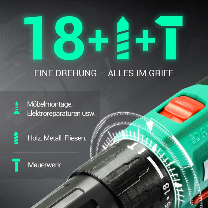 DCA 20V Akku-Schlagbohrmaschine Set, 40 Nm, 13 mm Schnellspannbohrfutter, 22500 Schläge/Min, 2 Gesch