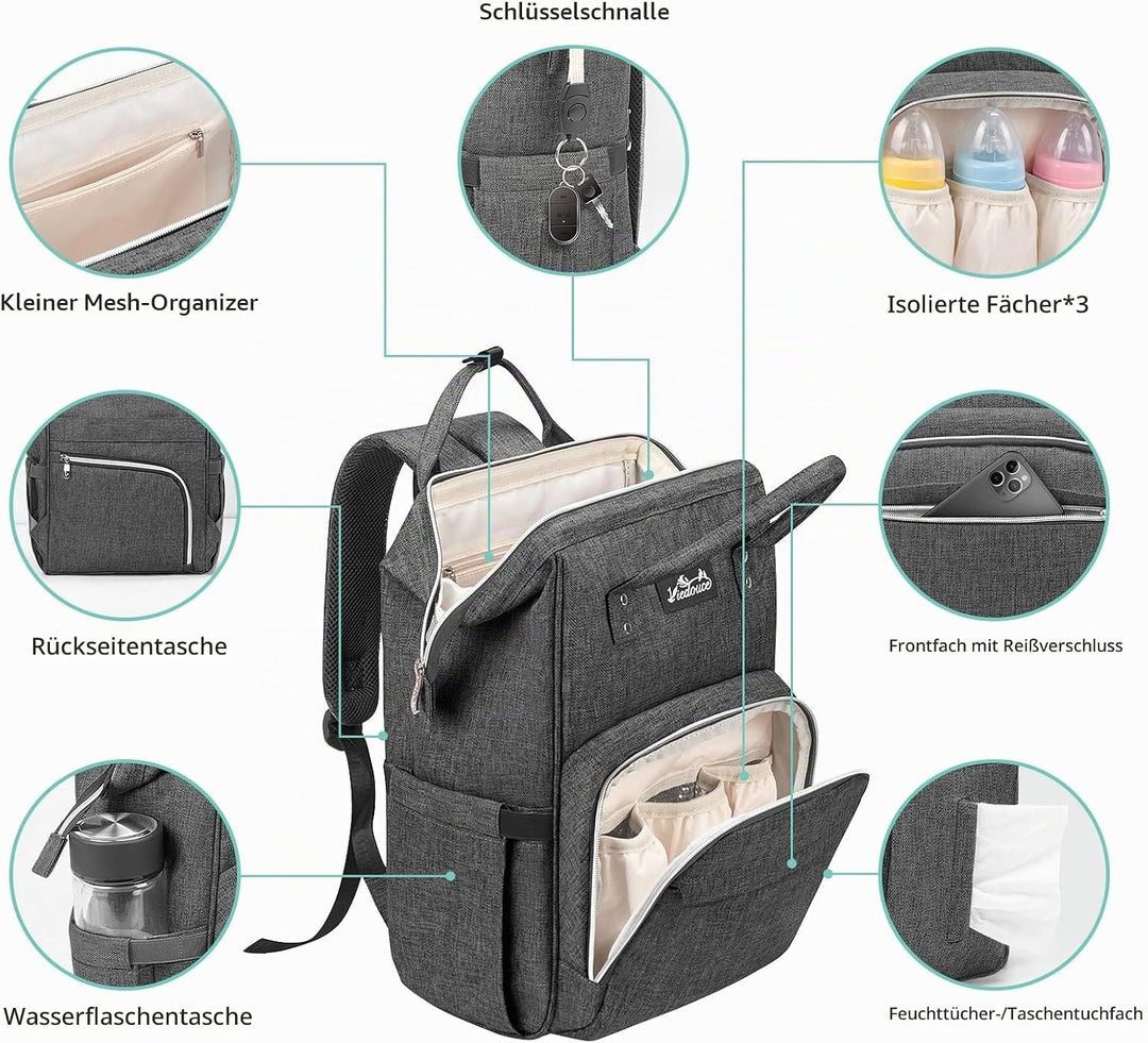 Viedouce Baby Wickelrucksack Wickeltasche Babytasche,Wasserdicht Oxford Grosse Kapazität für ausgehe