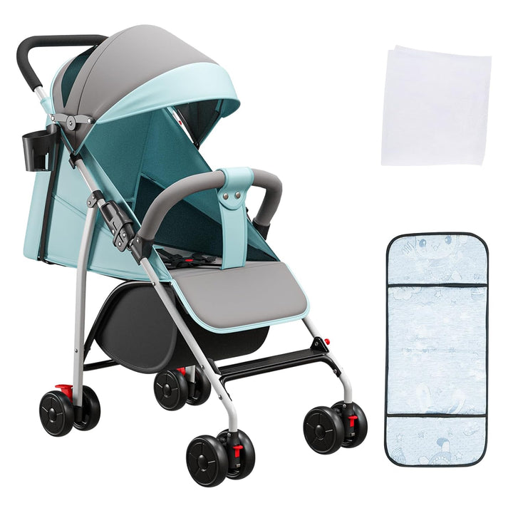 OHMG Kinderwagen mit kompaktem Gehstock, 0 – 36 kg, Reisekinderwagen mit Wattepads und Moskitonetz,