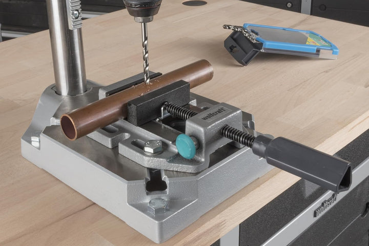 wolfcraft I 3423000 I Maschinenschraubstock I mit Schnellverstellung; Stahlbacke mit horizontalen V-