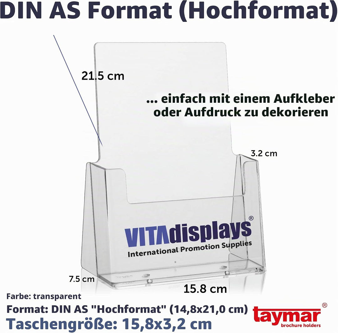 5 C160 Stück taymar DIN A5 Tisch-Prospekthalter, Prospektständer, glasklarer Flyerständer, Präsentat