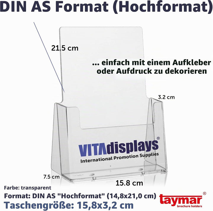 5 C160 Stück taymar DIN A5 Tisch-Prospekthalter, Prospektständer, glasklarer Flyerständer, Präsentat
