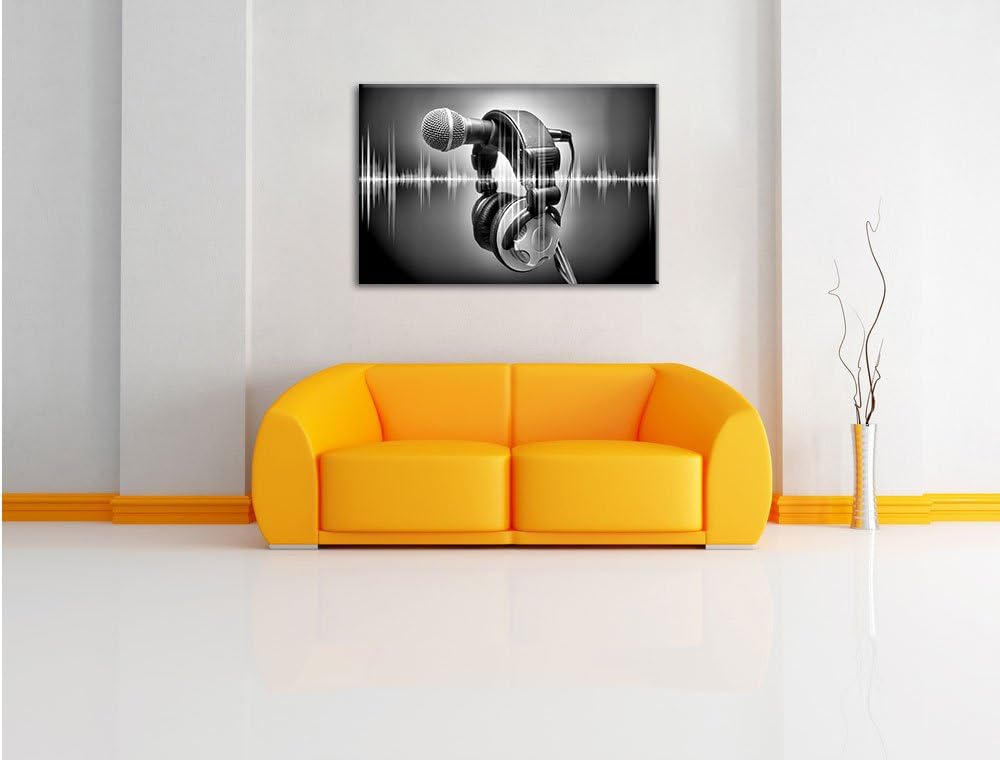 Monocrome, Mikrofon, Format: 100x70 auf Leinwand, XXL riesige Bilder fertig gerahmt mit Keilrahmen,