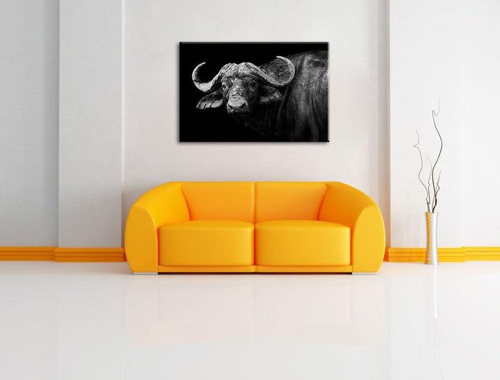 Pixxprint Dark Wasserbüffelformat: 100x70auf Leinwand, XXL riesige Bilder fertig gerahmt mit Keilrah