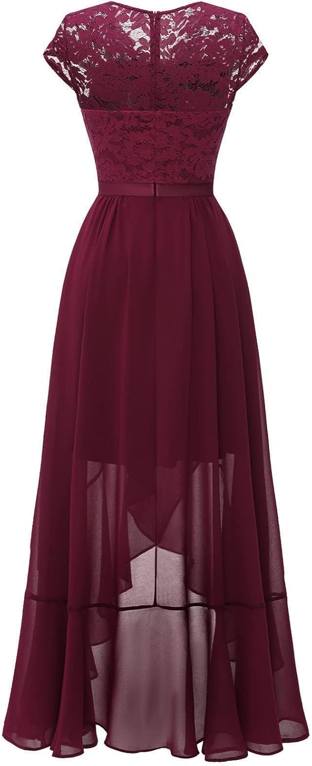 Bbonlinedress Abendkleider elegant für Hochzeit Spitzenkleid Chiffon Hi-Lo Kleid Brautjunferkleid Pa