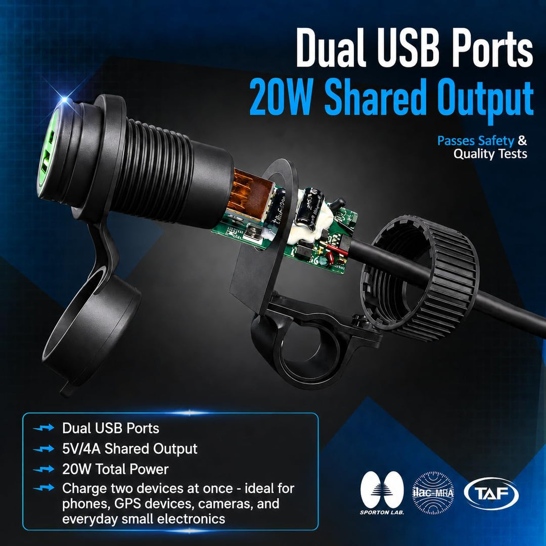 Cliff Top 4A 20W USB-Ladegerät für Motorräder aus, mit magnetischem Netzschalter, strapazierfähig, w