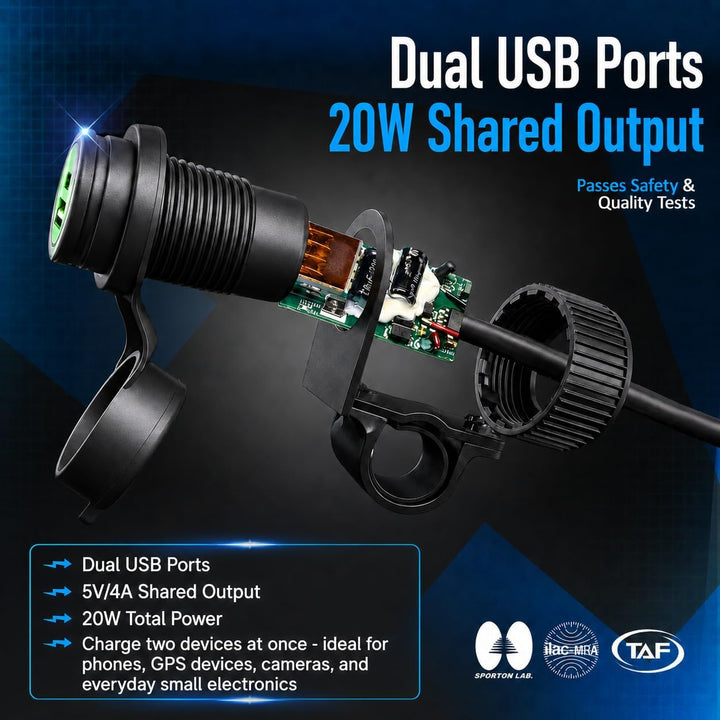 Cliff Top 4A 20W USB-Ladegerät für Motorräder aus, mit magnetischem Netzschalter, strapazierfähig, w