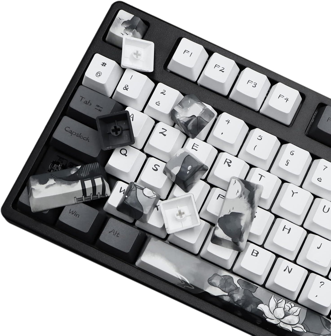 MOLGRIA Ink Lotus Benutzerdefinierte Tastenkappen, 140 Set für Gaming-Tastatur, PBT OEM-Profilfarbst
