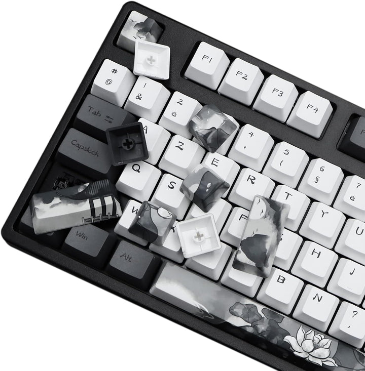 MOLGRIA Ink Lotus Benutzerdefinierte Tastenkappen, 140 Set für Gaming-Tastatur, PBT OEM-Profilfarbst