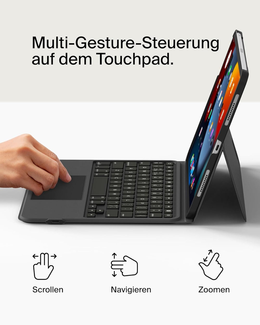 Belkin Everyday Tastatur mit Hülle u. Halter, hinterleuchtete iPad Tastatur, Multi-Gesture-Steuerung