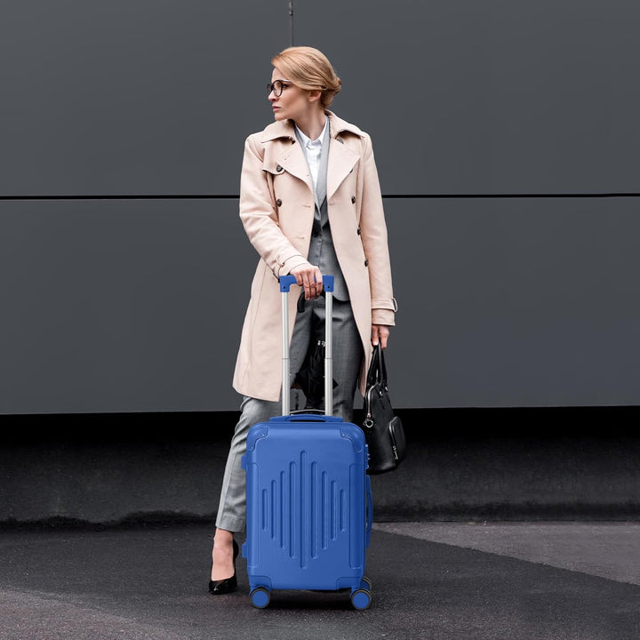 LALAHO Reisekoffer Koffer Trolleys Hartschale (Flugblau, L) | Reisekoffer Set mit Kosmetikkoffer, Ha