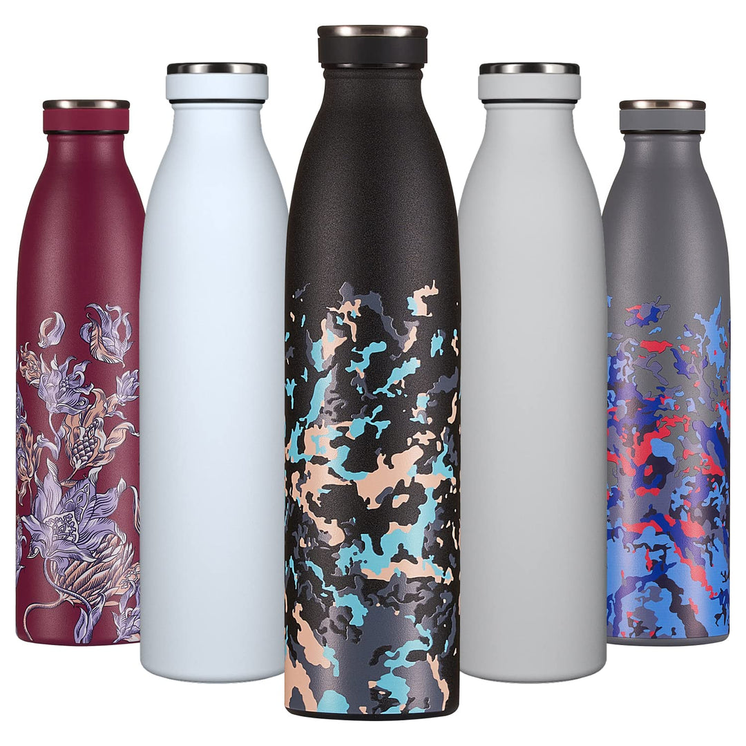 Trinkflasche Edelstahl 750ml Schwarz Grün | Wiederverwendbare Vakuum Metall Thermoskanne Wasserflasc
