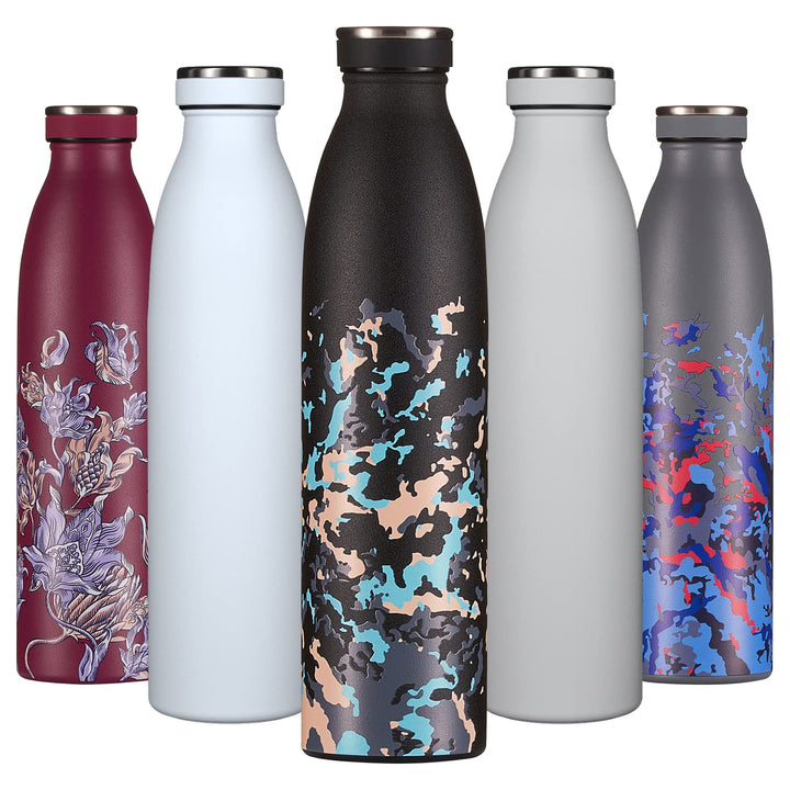 Trinkflasche Edelstahl 750ml Schwarz Grün | Wiederverwendbare Vakuum Metall Thermoskanne Wasserflasc