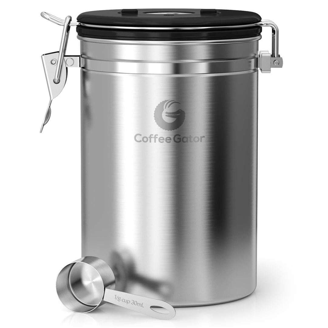 Coffee Gator-Edelstahl-Kaffeedose – Hält gemahlener Kaffee und Bohnen länger frisch – Behälter mit D