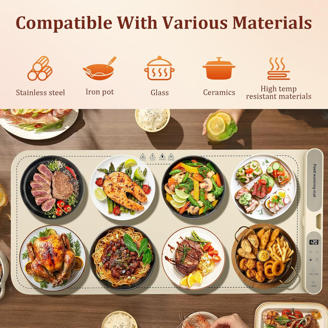 Warmhalteplatte für Speisen 8 Gerichte, Speisenwärmer aus Nano-Silikonmaterial Ganzflächige Erwärmun