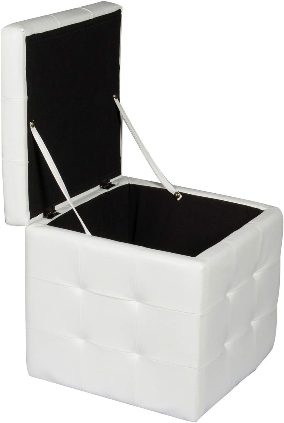 Dmora Pouf-Behälter aus Kunstleder, Farbe weiss, 45 x 47 x 45 cm Bianco, Bianco