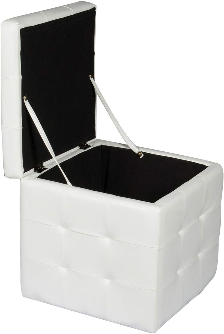 Dmora Pouf-Behälter aus Kunstleder, Farbe weiss, 45 x 47 x 45 cm Bianco, Bianco