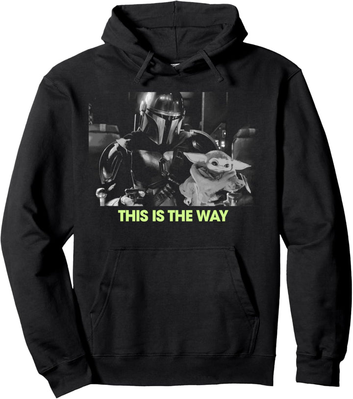Star Wars Mandalorian & The Child Greyscale Fatherhood Pullover Hoodie