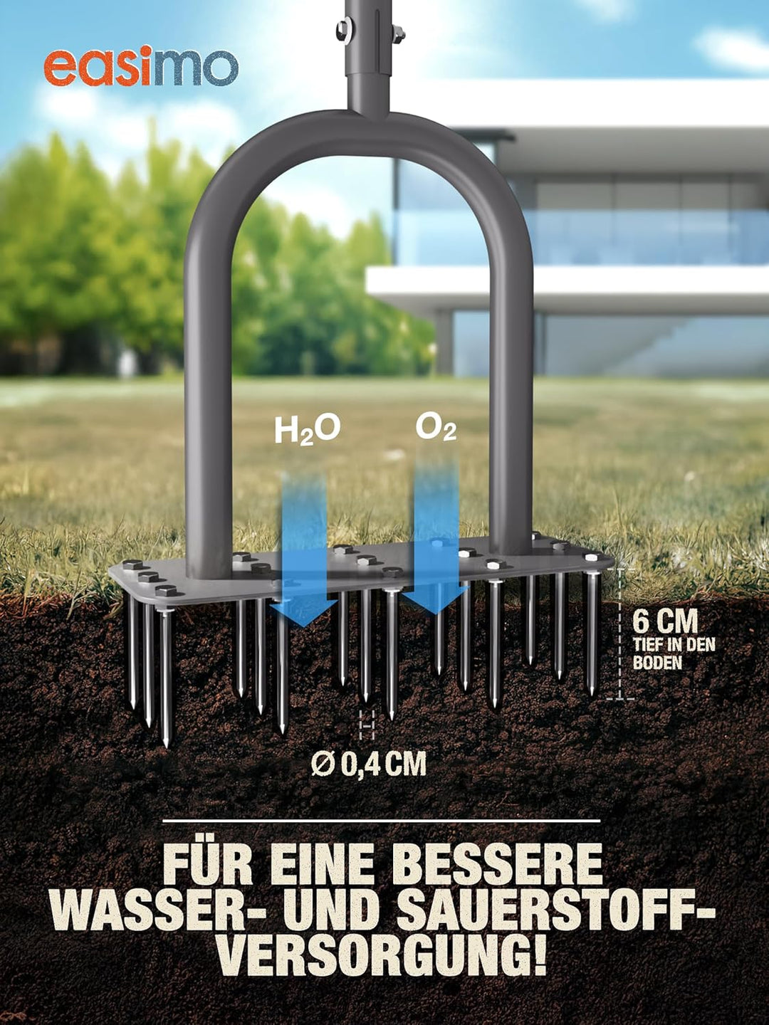 Rasenbelüfter mit T-Griff | Aerifizierer & Rasenlüfter Manuell mit 15 Stahlspikes | Rasen Aerator zu