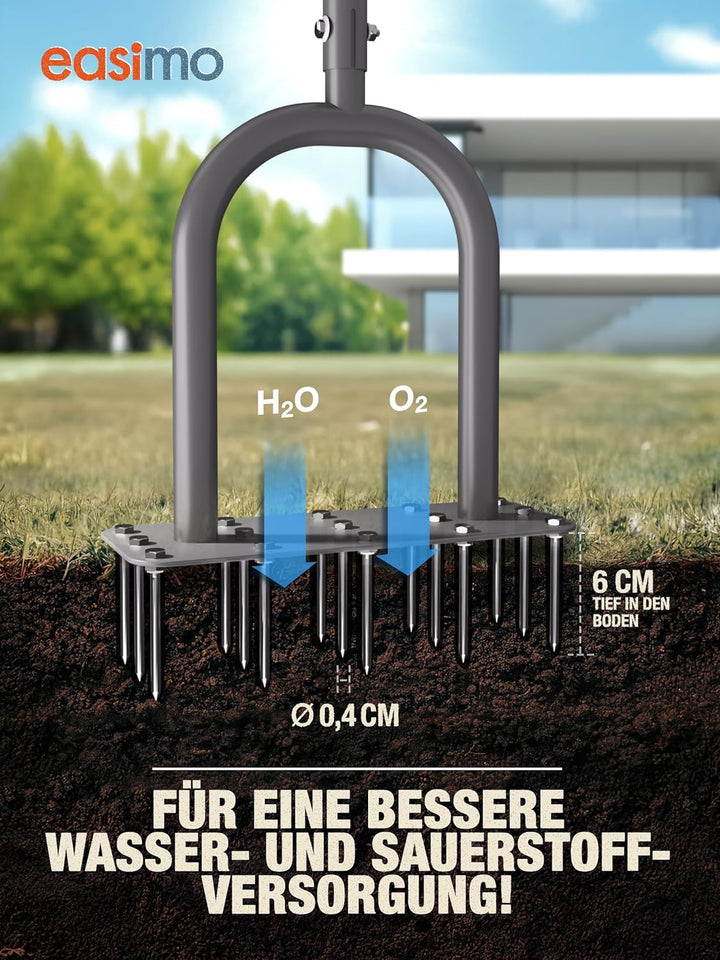 Rasenbelüfter mit T-Griff | Aerifizierer & Rasenlüfter Manuell mit 15 Stahlspikes | Rasen Aerator zu