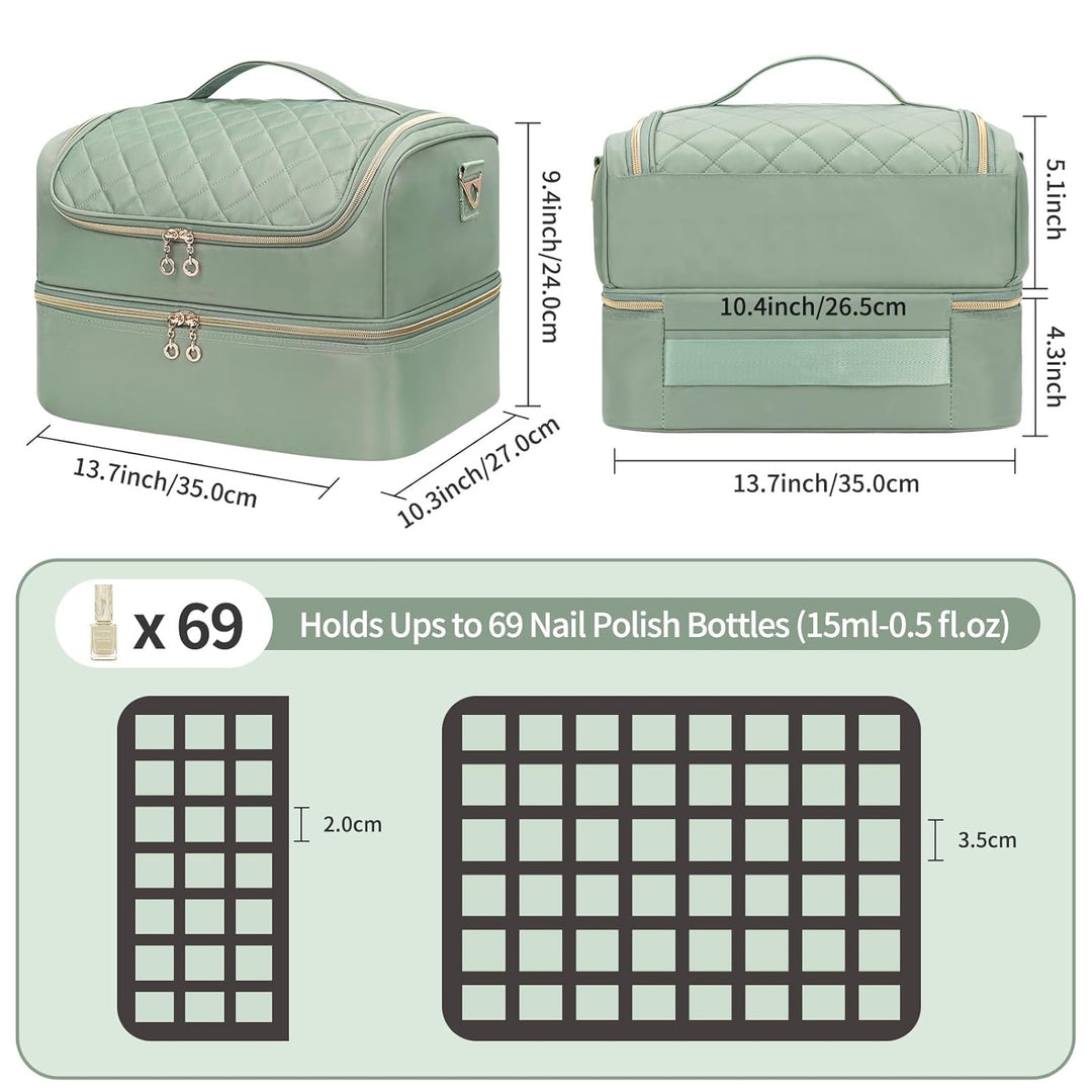 Doppelschicht Nagellack Organizer Tasche - Aufbewahrungsbox für 45 Flaschen und Eine Nagellampe, Kos