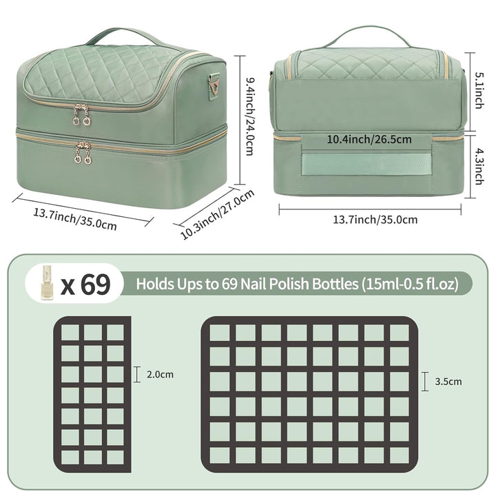 Doppelschicht Nagellack Organizer Tasche - Aufbewahrungsbox für 45 Flaschen und Eine Nagellampe, Kos