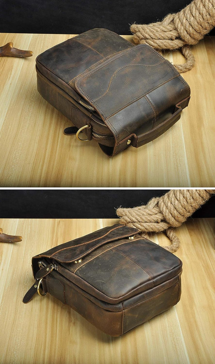 Le'aokuu Herren Echtleder Sling Messenger Schultertasche Tasche (144 Dunkelbraun)