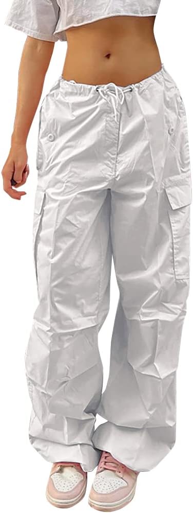 FYMNSI Damen Cargo Hose Cargohose Baggy Hose y2k Track Pants Niedrige Taille Locker Lange Hosen Stre
