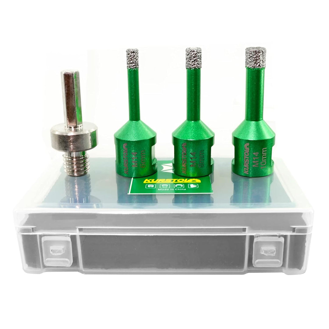 KURSTOL Diamant-Bohrkrone Kit - Diamantbohrer Dreikant Schaft 6/8/10mm+Adapter von Sechskantschaft a