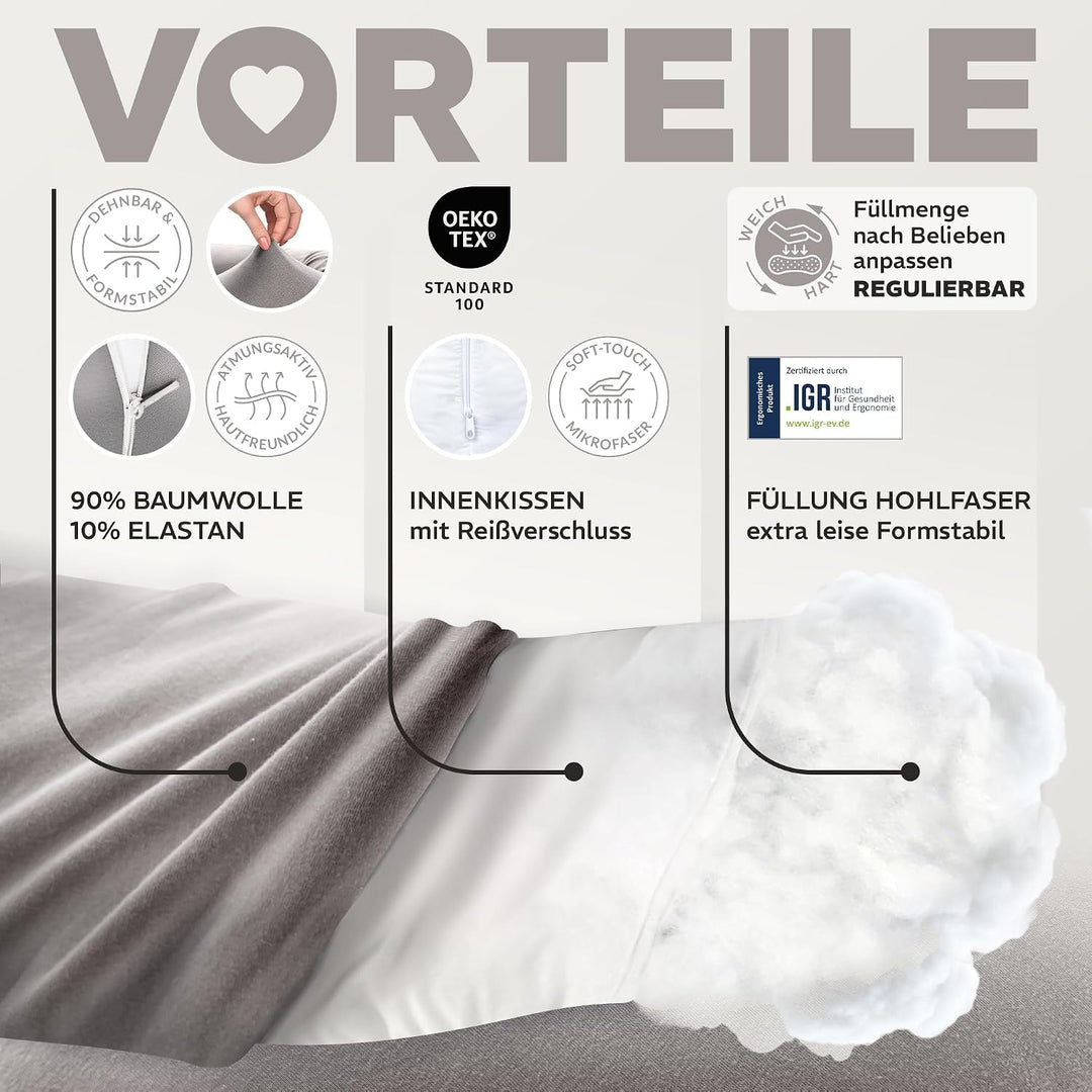 sei Design Stillkissen 170×30 cm – ergonomisch geprüftes Unterstützungskissen für Erwachsene – leise