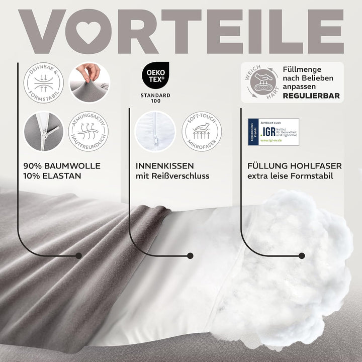 sei Design Stillkissen 170×30 cm – ergonomisch geprüftes Unterstützungskissen für Erwachsene – leise