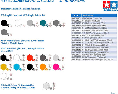 Tamiya 300014070-1:12 Honda CBR110XX Super Blackbird