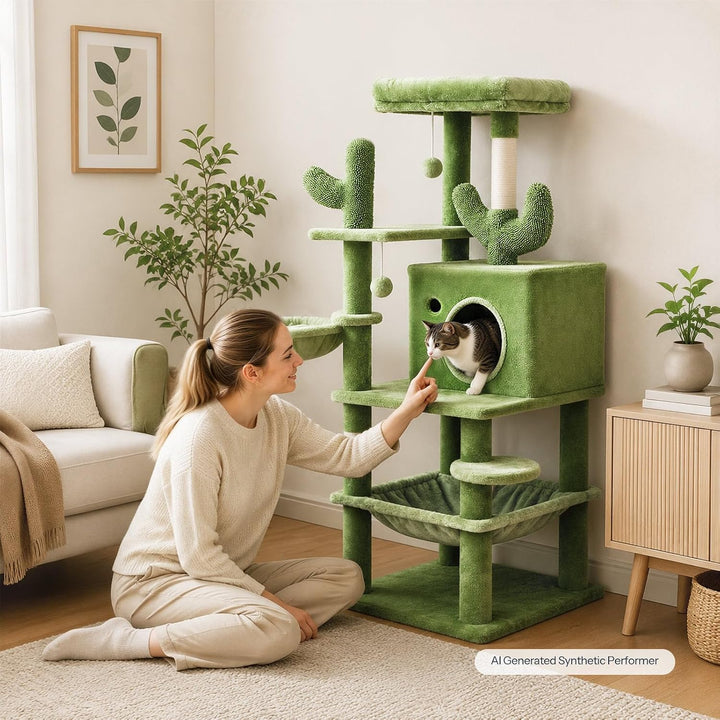 HOOBRO Kratzbaum, Katzenbaum, All-in-One-Katzenmöbel | Kratzbaum im Kaktus-Design mit Katzenhöhle, 2