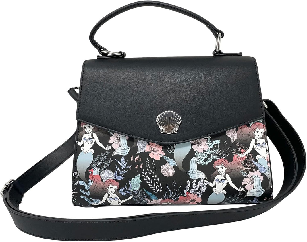 Loungefly Disney The Little Mermaid Ariel Allover-Blumen-Print Crossbody Satchel Handtasche Geldbörs