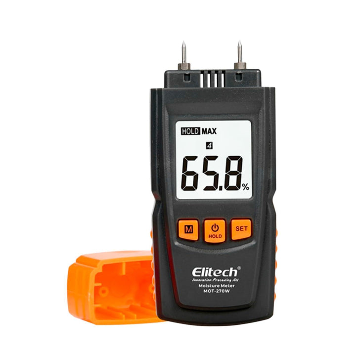 Elitech Holzfeuchtemessgerät Digital, 4 Holzarten, ±2% Genauigkeit, 9,8 mm Sonden, Feuchtigkeitsmess