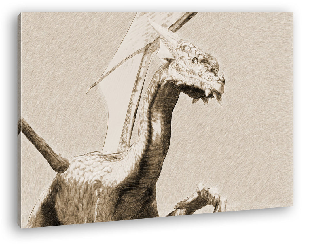 deyoli freundlicher Drache Format: 80x60 Effekt: Sepia als Leinwand, Motiv fertig gerahmt auf Echtho