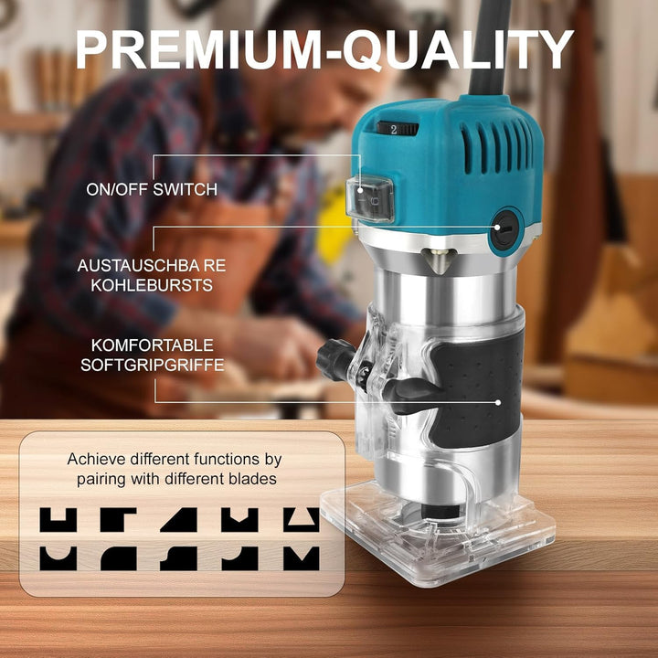 Holzfräse Oberfräse Electric - Fräsmaschine Hand Holz mit Koffer - 12 Set Zubehör 800 W 330000 R/min