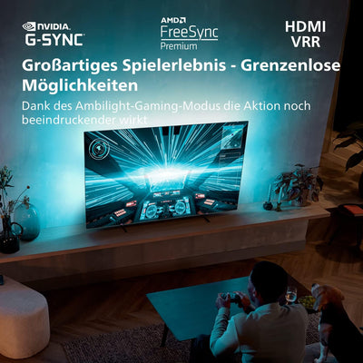 Philips 55OLED707 Fernseher (4K UHD, OLED, HDR10+, 120 Hz, Dolby Vision und Atmos, 3-seitiges Ambili