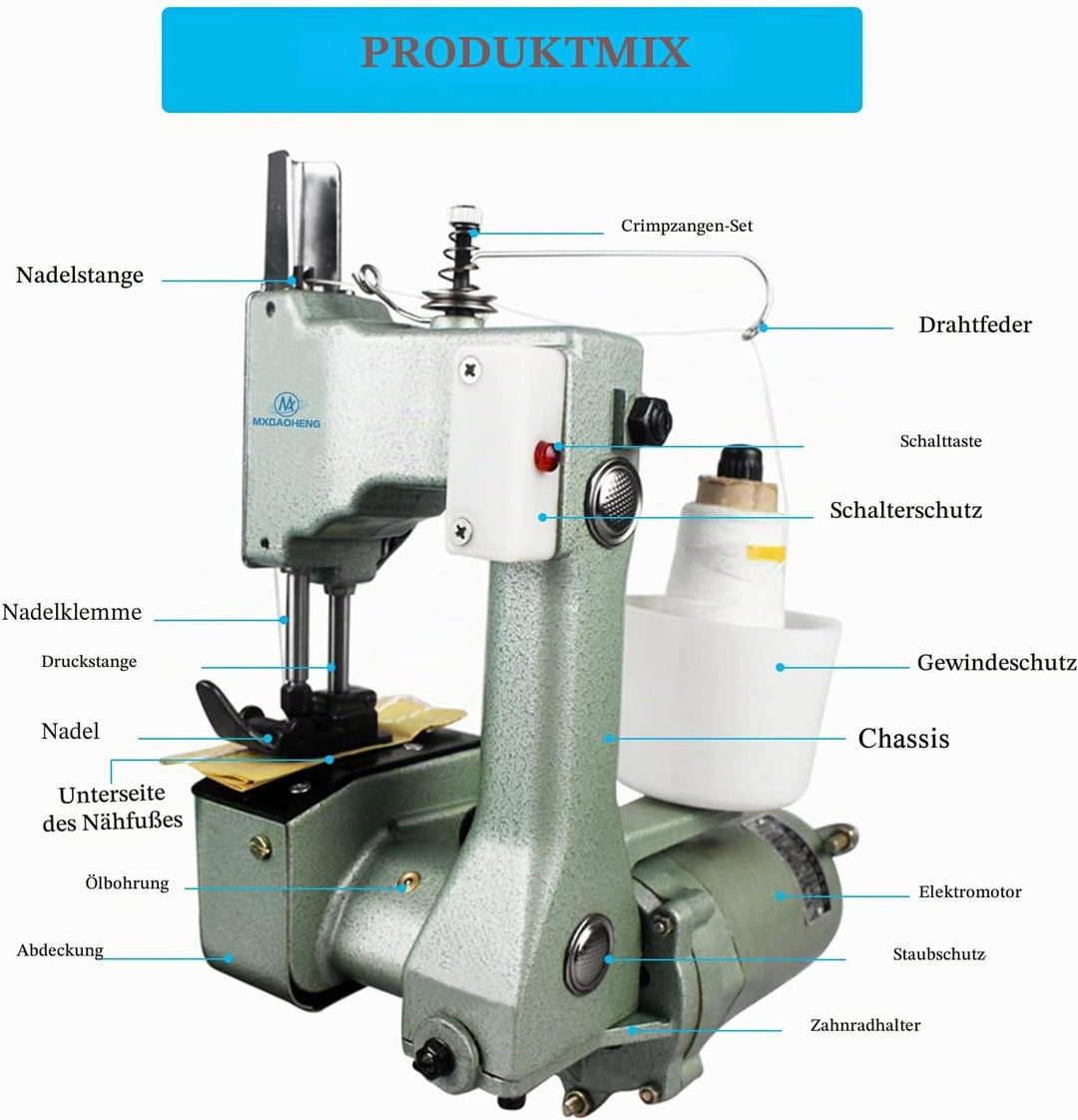 MXBAOHENG Sacknähmaschine Tragbare Nähmaschine für Säcke 220v Industrial Handnähmaschine Beutelversc