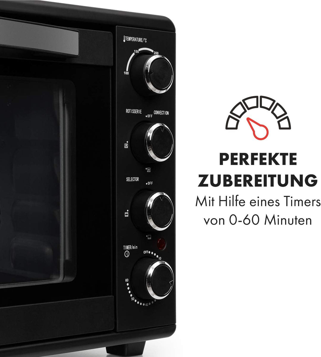 Klarstein Masterchef Minibackofen, Mini Backofen Temperatur: 100-230 °C, Ofen mit Drehspiess, Umluft