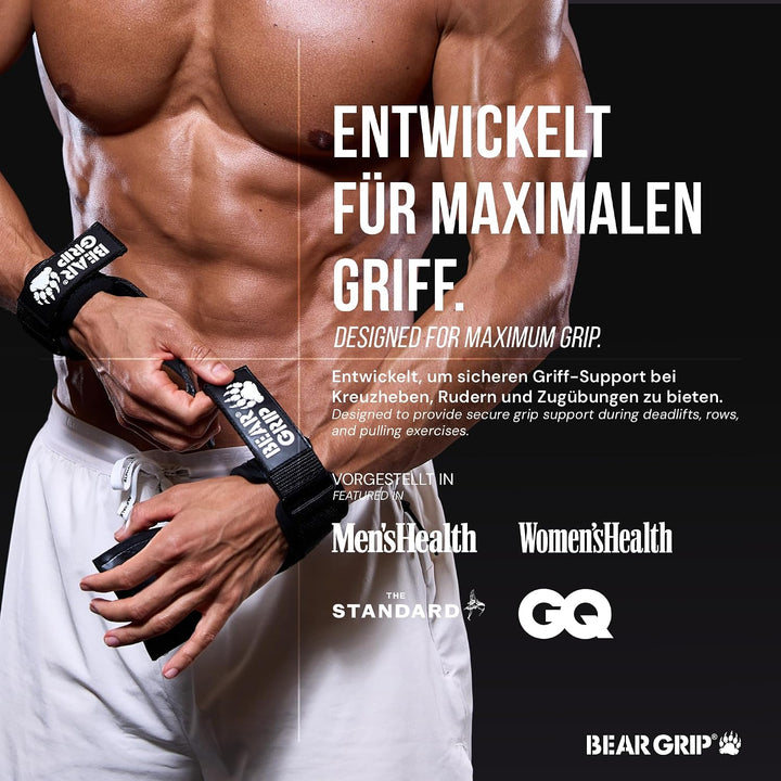 BEAR GRIP Multi-Grip-Riemen/Haken, hochwertige strapazierfähige Gewichthebergurte/Handschuhe. Mittle
