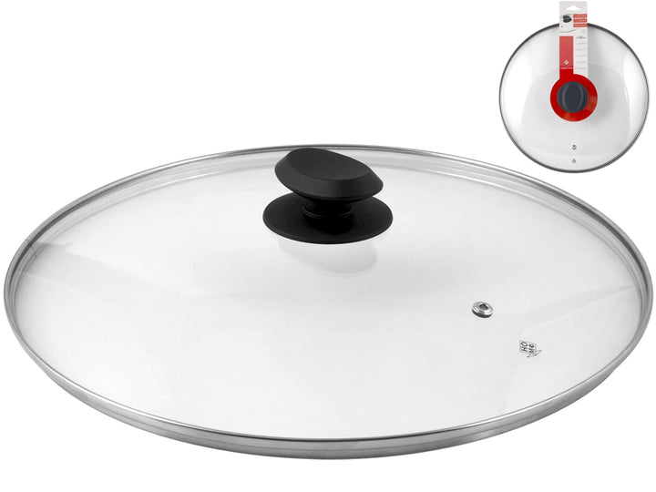Home Deckel mit Rand aus Edelstahl, Kunststoff/Glas, Transparent/Schwarz, 38 cm