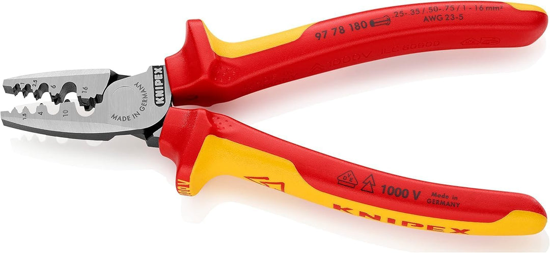Knipex Crimpzange für Aderendhülsen isoliert mit Mehrkomponenten-Hüllen, VDE-geprüft 180 mm (SB-Kart