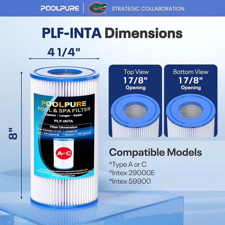 POOLPURE 12 Stück filter für Typ A oder C, kompatibel mit Intex 29000E/59900E, Easy Set Poolfilter,