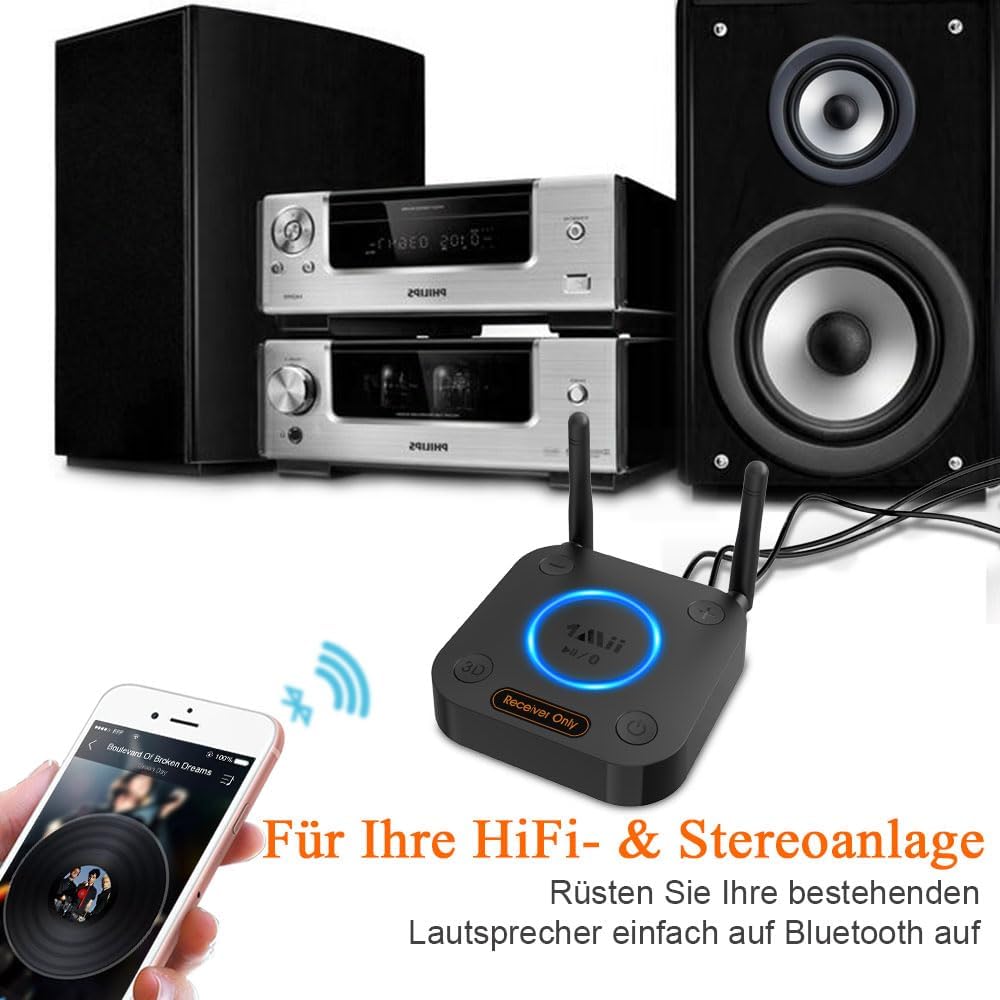 1Mii B06Pro Bluetooth 5.3 Empfänger für Stereoanlage, HiFi Audio Adapter mit aptX HD & Low Latency,
