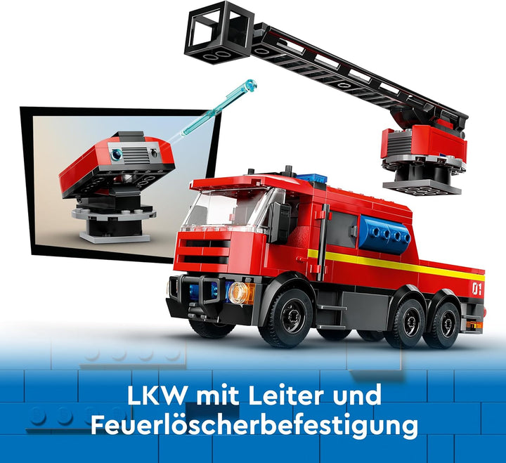 LEGO City Feuerwehrstation mit Drehleiterfahrzeug, Feuerwehr-Spielzeug mit Feuerwache und Feuerwehra