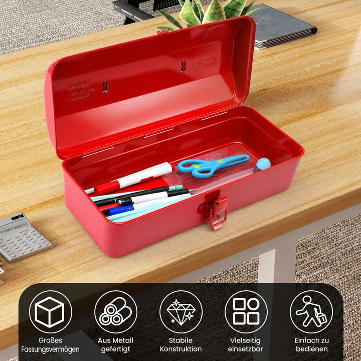 Werkzeugkoffer leer Gross Werkzeugbox 37×16×12cm Robust Langlebig Metall Werkzeugkasten mit Tragegri