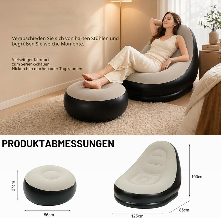 Yuragim Aufblasbares Sofa, Aufblasbarer Sessel mit Fusshocker Wasserdichtes Luftsofa mit Beflockter
