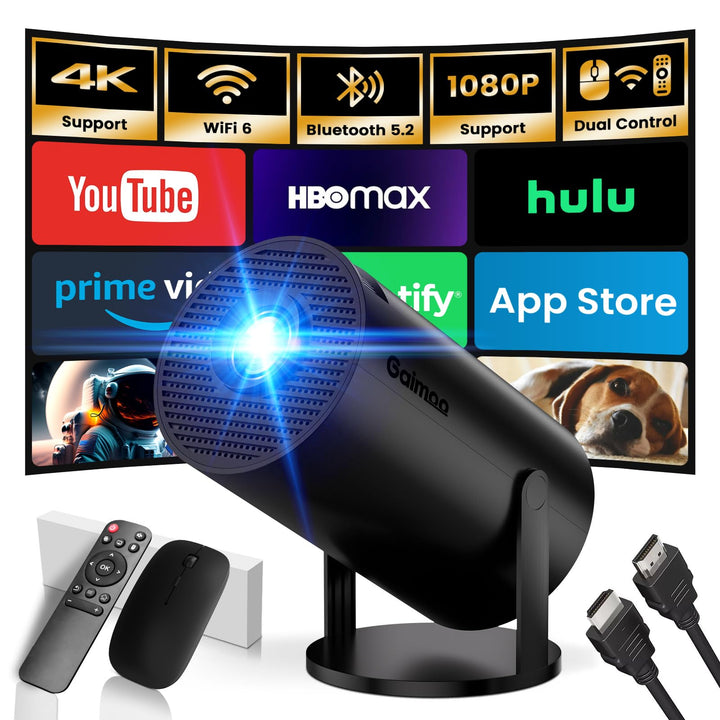 Mini Beamer 4K Full HD 1080P mit Apps Projektor, Smart Beamer mit WiFi 6 und Bluetooth 5.2 Auto Keys